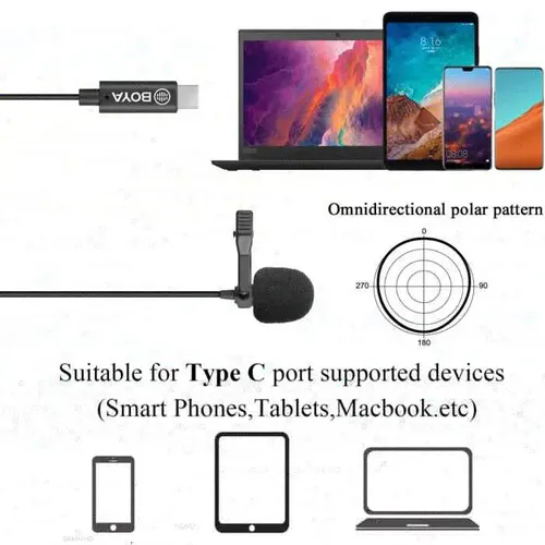 מיקרופון דש חוטי 6 מטר בחיבור  BOYA by-M3 USB TYPE C