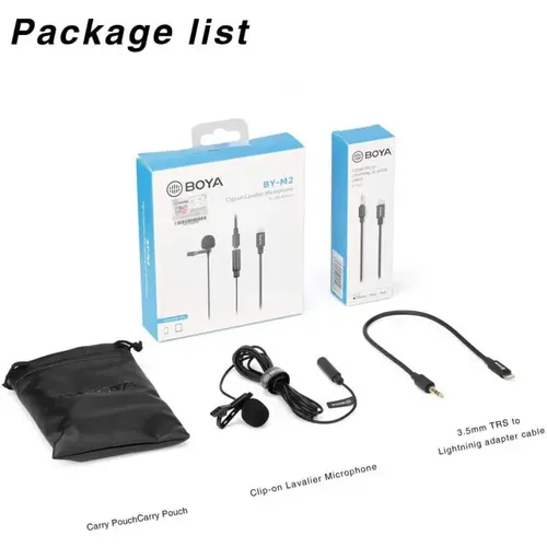 מיקרופון דש חוטי 6 מטרים, לחיבור למכשירי IOS אייפון/אייפד BOYA by-M2