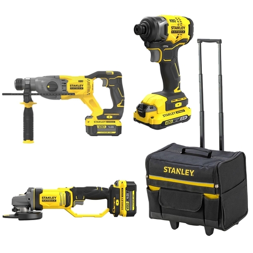 סט 3 כלים V20 כולל 2 סוללות STANLEY FMC2021 4AH אימפקט פטיששון ומשחזת