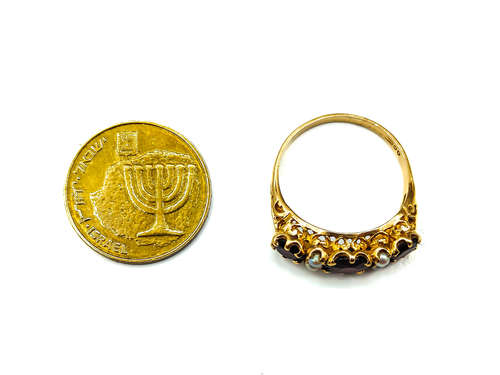 טבעת ענתיקה גרנט ופנינים