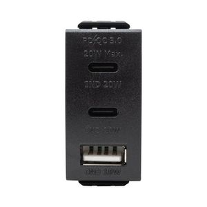 מטען 3 יציאות USB 2C+A PD 20W שחור מט 1 מודול ניסקו סוויץ' Nisko 

