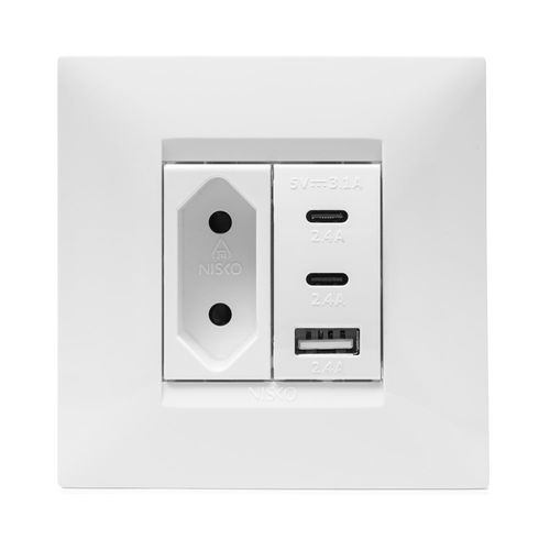 מארז טריפל USB לקופסא 55, מתאם ומסגרת BEE לבנה 2 מודול ניסקו סוויץ'