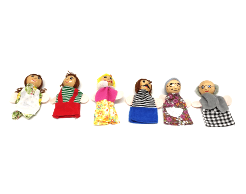 סט 6 בובות אצבע ראש עץ - המשפחה שלי