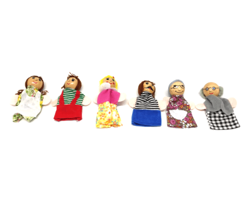 סט 6 בובות אצבע ראש עץ - המשפחה שלי