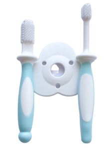 סט 2 מברשות שיניים הראשונות לתינוק מסיליקון עם מגן בטיחות - תכלת 