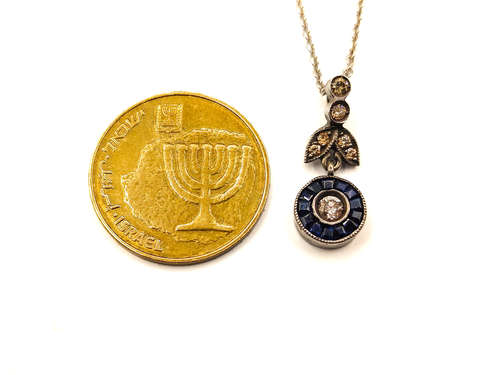 תליון ענתיקה יהלום וספירים