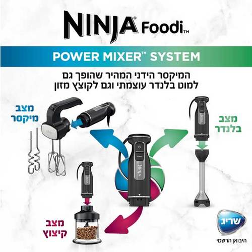 מיקסר ובלנדר ידני משולב מעבד מזון Ninja CI107