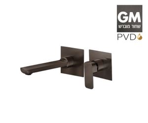 ברז קיר לכיור רחצה פיה קבועה ארוכה 305412GM סדרת רומא שחור מוברש חמת