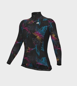 חולצת רכיבת אופניים נשים ALE SOLID CHIOS LADY JERSEY שחור-פרחוני טרמית מחממת מנדפת