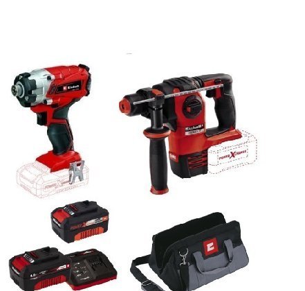 סט מברגת אימפקט ופטישון ללא פחמים 18V דגם SET-GERMANY Einhell עם 2 סוללות 4AH מטען ותיק!