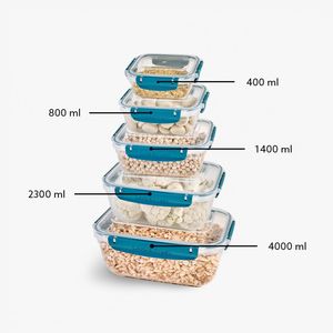קופסאות אחסון למטבח – סט 5 שקופות עם סגירת וואקום BPA FREE