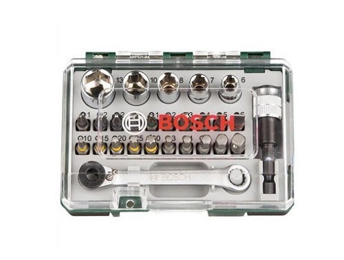 סט 27 ביטים ובוקסות + ידית רצ'ט BOSCH 2607017160