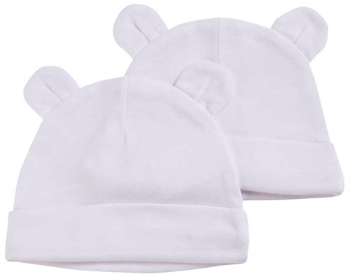זוג כובעים לתינוק עם אוזניים 100% כותנה - לבן