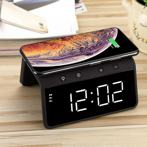 שעון שולחני משולב טעינה אלחוטית ומנורת לילה Dock U