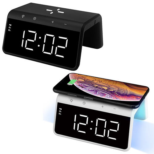 שעון שולחני משולב טעינה אלחוטית ומנורת לילה Dock U