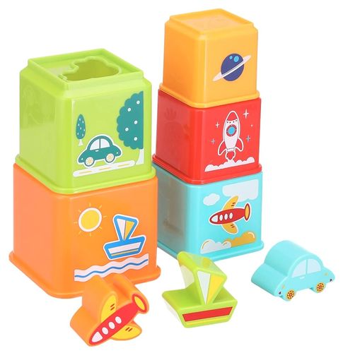 מגדל 5 קוביות כלי תחבורה עם 3 צורות להשחלה