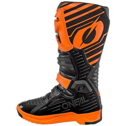 מגף רכיבה ONEAL RMX BOOTS שחור/כתום עם הגנה פנימית מתקדמת על הקרסול, מגן צריבה מיקרופייבר זמש טכני, 4 אבזמי מתכת מיקרומטריים וסוליית גומי MX לאחיזה מקסימלית ברכיבת שטח