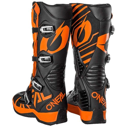 מגף רכיבה ONEAL RMX BOOTS שחור/כתום עם הגנה פנימית מתקדמת על הקרסול, מגן צריבה מיקרופייבר זמש טכני, 4 אבזמי מתכת מיקרומטריים וסוליית גומי MX לאחיזה מקסימלית ברכיבת שטח