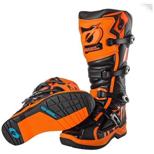 מגף רכיבה ONEAL RMX BOOTS שחור/כתום עם הגנה פנימית מתקדמת על הקרסול, מגן צריבה מיקרופייבר זמש טכני, 4 אבזמי מתכת מיקרומטריים וסוליית גומי MX לאחיזה מקסימלית ברכיבת שטח