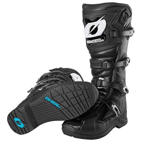 מגפי רכיבה שטח מקצועיים ONEAL RMX BOOTS בצבע שחור עם מערכת 4 אבזמי מתכת, הגנה מתקדמת על הקרסול וכף הרגל, סוליית גומי עם אחיזה גבוהה ומגן צריבה מיקרופייבר זמש טכני לרכיבת שטח מקצועית
