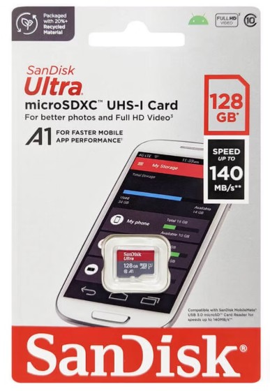 כרטיס זיכרון SanDisk ULTRA microSDXC UHS-I card 128 GB