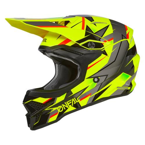 קסדת שטח ONEAL 3SRS RIDE V.23 בצבע צהוב ושחור עם מעטפת ABS, מערכת אוורור מתקדמת, בטנה נשלפת ואבזם כפול D. תואמת תקן ECE 22.05 למקסימום בטיחות ברכיבה בשטח
