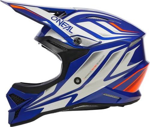 קסדת שטח ONEAL 3SRS VERTICAL V.23 בצבע כחול לבן כתום עם מעטפת ABS, מערכת אוורור מתקדמת, בטנה נשלפת ואבזם כפול D לרכיבת שטח מקצועית