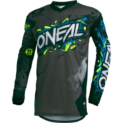 חליפת רכיבה ילדים ONEAL YOUTH ELEMENT VILLAIN V.22 בצבעי אפור שחור כחול עם הגנות מרופדות למרפק מגני ירכיים EVA קצף וחומרים נושמים מנדפי זיעה לרכיבה בטוחה ונוחה