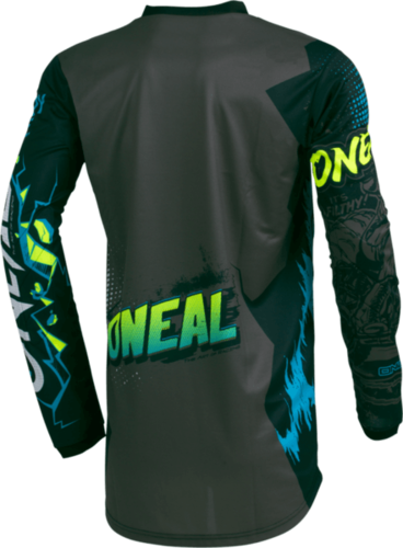 חליפת רכיבה ילדים ONEAL YOUTH ELEMENT VILLAIN V.22 בצבעי אפור שחור כחול עם הגנות מרופדות למרפק מגני ירכיים EVA קצף וחומרים נושמים מנדפי זיעה לרכיבה בטוחה ונוחה