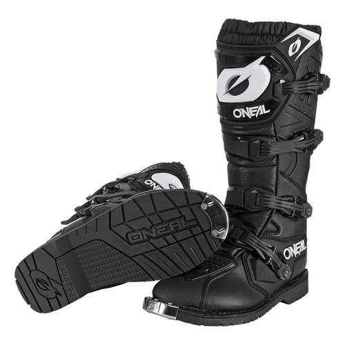 מגף רכיבה שחור ONEAL RIDER PRO BOOTS עם מגן מתכת קדמי, 4 אבזמי Snap-Lock מתכווננים ופנים רשת אוויר לרכיבת שטח מקצועית