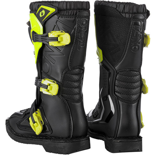מגפי רכיבה ילדים ONEAL YOUTH RIDER PRO BOOTS בצבע שחור וצהוב עם מגן מתכת קדמי, מערכת Snap-Lock ופנים רשת אוויר לנוחות מקסימלית