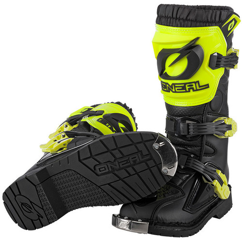 מגפי רכיבה ילדים ONEAL YOUTH RIDER PRO BOOTS בצבע שחור וצהוב עם מגן מתכת קדמי, מערכת Snap-Lock ופנים רשת אוויר לנוחות מקסימלית