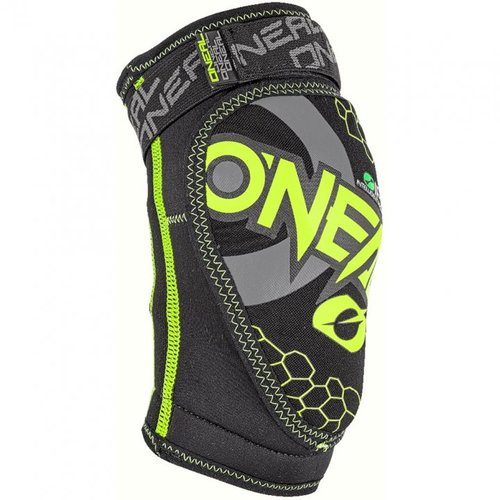 מגני ברכיים ONEAL DIRT KNEE GUARD HI-VIZ YOUTH בצבע שחור וצהוב לנוער, עשויים ניאופרן נושם עם הגנת IPX ותקן בטיחות EN1621, כוללים רצועות Velcro מתכווננות למגן ברכיים מקצועי ונוח