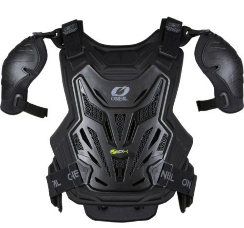 מגן גוף אוניל שחור ONEAL SPLIT CHEST PROTECTOR PRO עם פלסטיק מוזרק עמיד, ריפוד ביו-קצף מתקדם וחלקים נשלפים להגנה מקסימלית ברכיבה