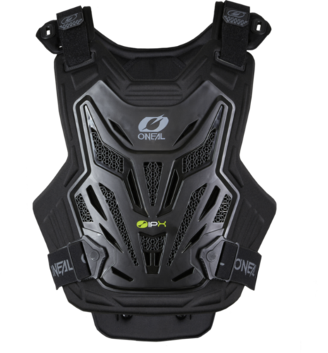 מגן חזה ONEAL SPLIT CHEST PROTECTOR LITE שחור קל משקל עם רצועות מתכווננות, קצף ביולוגי פנימי ועיצוב מאוורר לרכיבה בטוחה ונוחה