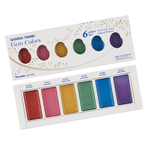 סט 6 צבעי מים בגוונים מטאליים GANSAI TAMBI GEM COLORS