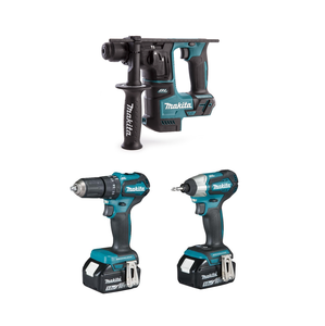 סט נטען 18V בראשלס מברגת אימפקט + מברגת/מקדחה רוטטת + פטישון  + 2 סוללות 4 אמפר MAKITA DLX2227RME BL