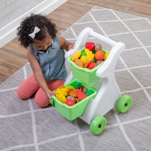 עגלת סופר / קניות עם 2 תאים נשלפים לילדים - ירוק/לבן 4941