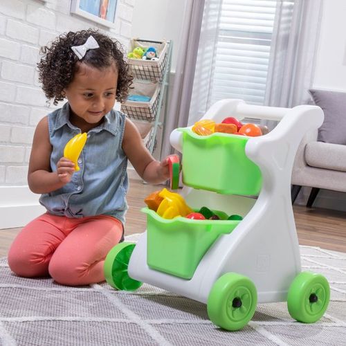 עגלת סופר / קניות עם 2 תאים נשלפים לילדים - ירוק/לבן 4941