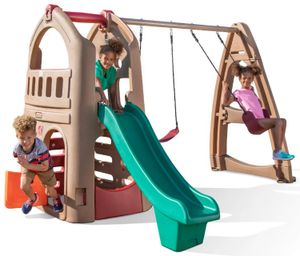 מתקן חצר עם מגלשה, 2 קומות משחק ו 2 נדנדות 7543