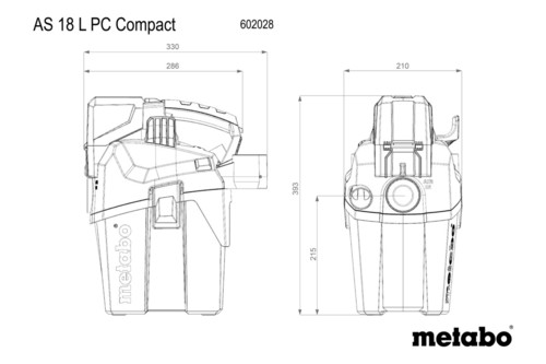 גוף שואב אבק קומפקטי נטען רטוב/יבש 6 ליטר Metabo AS 18 L PC COMPACT 18V
