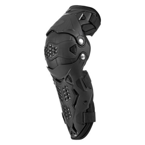 מגני ברכיים ONEAL PRO IV KNEE GUARD שחור עם הגנה כפולה על השוק ועצם הירך, מערכת ציר כפולה, ריפוד EVA נשלף ורצועות מתכווננות לרכיבה בטוחה ונוחה