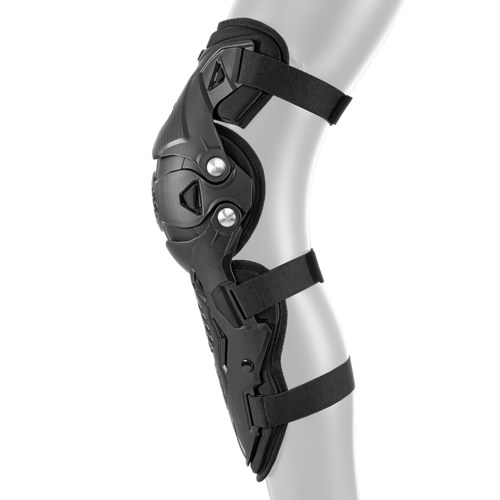 מגני ברכיים ONEAL PRO IV KNEE GUARD שחור עם הגנה כפולה על השוק ועצם הירך, מערכת ציר כפולה, ריפוד EVA נשלף ורצועות מתכווננות לרכיבה בטוחה ונוחה