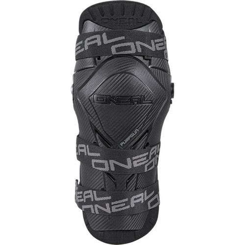 מגני ברכיים ONEAL PRO IV KNEE GUARD שחור עם הגנה כפולה על השוק ועצם הירך, מערכת ציר כפולה, ריפוד EVA נשלף ורצועות מתכווננות לרכיבה בטוחה ונוחה