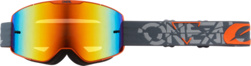 משקפי אבק ONEAL B-20 GOGGLE STRAIN בצבע אפור עם עדשה כתומה, כוללים עדשה יצוקה תלת מימדית, קצף תלת שכבתי, רצועה עם פסי סיליקון וציפוי נגד שריטות למקסימום הגנה ונוחות ברכיבה