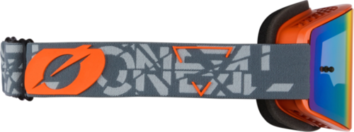 משקפי אבק ONEAL B-20 GOGGLE STRAIN בצבע אפור עם עדשה כתומה, כוללים עדשה יצוקה תלת מימדית, קצף תלת שכבתי, רצועה עם פסי סיליקון וציפוי נגד שריטות למקסימום הגנה ונוחות ברכיבה