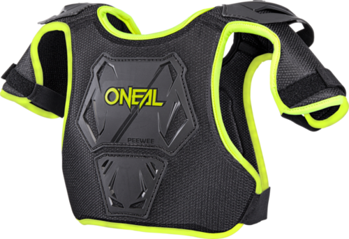 מגן חזה ילדים ONEAL PEEWEE CHEST GUARD בצבע שחור וצהוב עם מעטפת Airmesh, פלסטיק יצוק בהזרקה ורצועות התאמה אלסטיות לגילאי 4-9 שנים