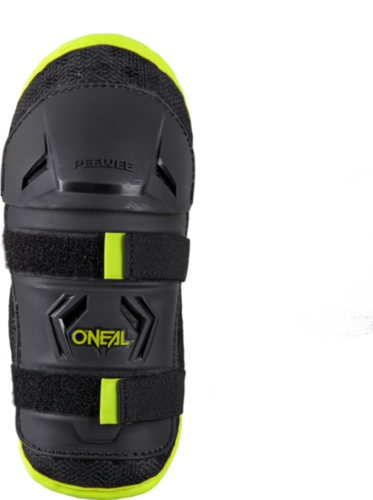 מגני ברכיים ילדים ONEAL PEEWEE KNEE GUARD בצבע שחור וצהוב, מעטפת Airmesh מחוררת עם פלסטיק יצוק בהזרקה דו-חלקי ורצועות אלסטיות, מיועדים לילדים בגילאי 4-9 לפעילות ספורטיבית בטוחה