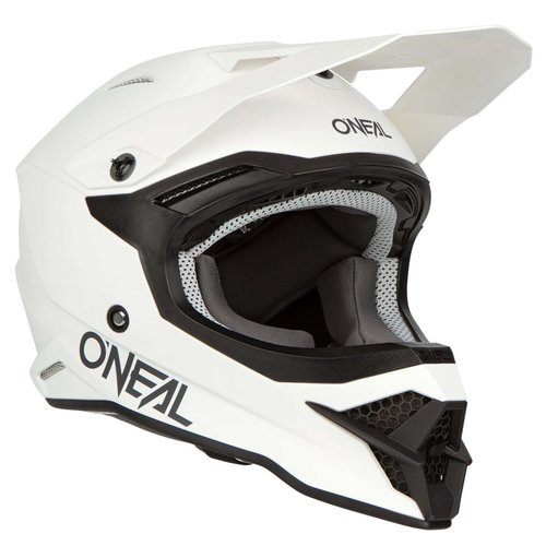 קסדת שטח ONEAL 3SRS SOLID V.22 בצבע לבן עם מעטפת ABS, מערכת אוורור מתקדמת ובטנה מרופדת לרכיבת שטח בטוחה ונוחה