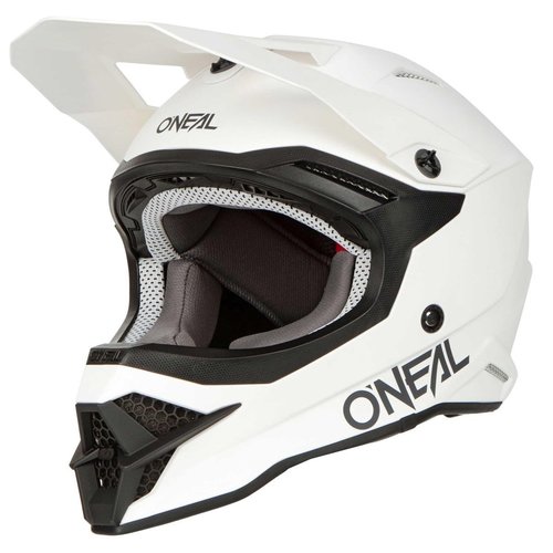 קסדת שטח ONEAL 3SRS SOLID V.22 בצבע לבן עם מעטפת ABS, מערכת אוורור מתקדמת ובטנה מרופדת לרכיבת שטח בטוחה ונוחה